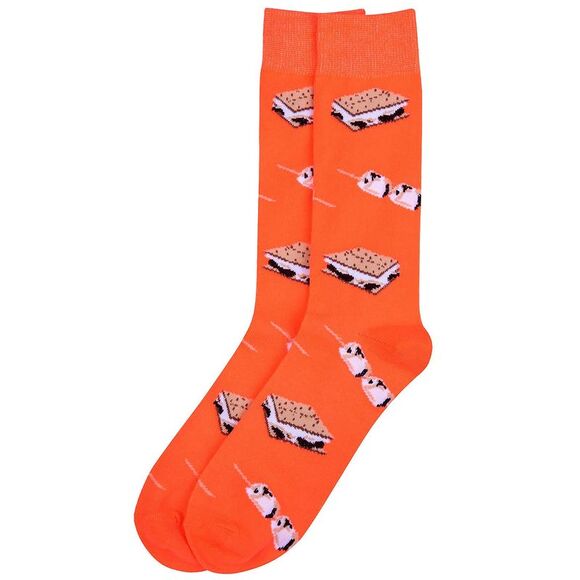 Bright Neon Orange Smores Mens Dress Crew Socks - Picture 2 of 6